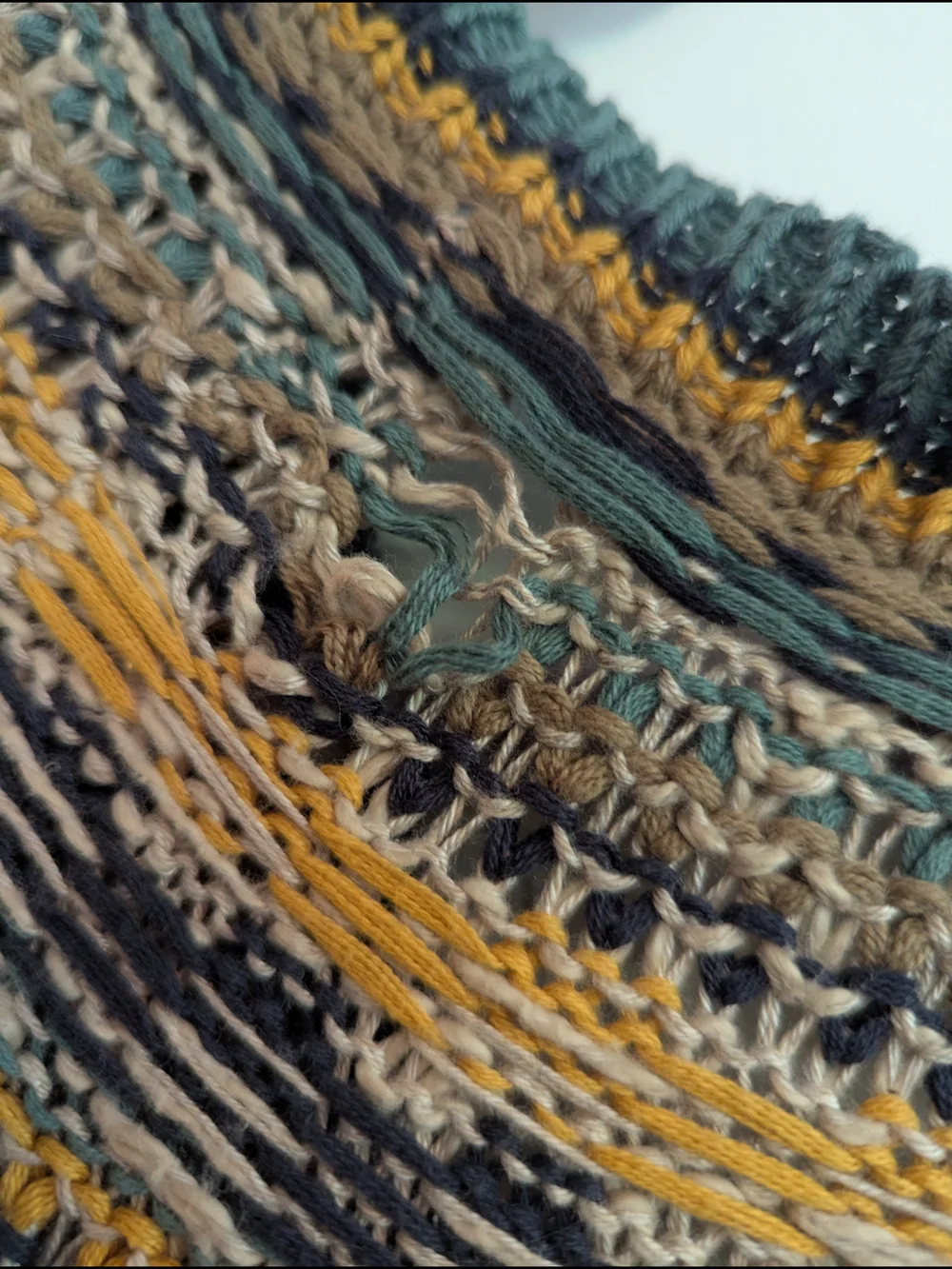 gimmicks by BKE Cream Cardigan with Teal and Mustard Fringe - Picture 4 of 5